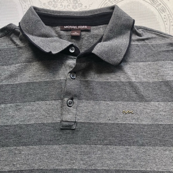 Michael Kors Gray Stripes Polo Shirt Men’s Size XL Short Sleeves Classic-Fit - Picture 10 of 16